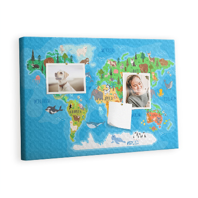 Decorative corkboard Cartoon world map