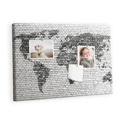 Decorative corkboard Grey wall with world