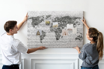 Decorative corkboard Grey wall with world