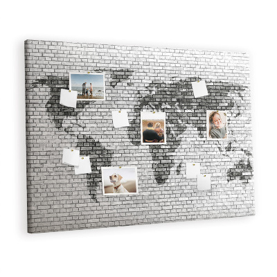 Decorative corkboard Grey wall with world