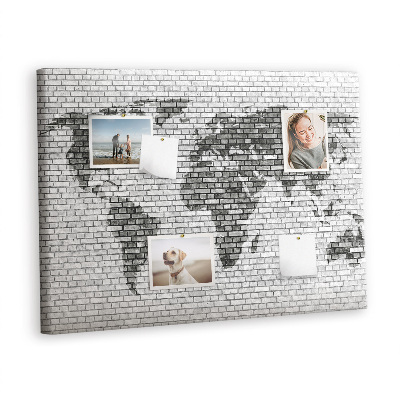 Decorative corkboard Grey wall with world