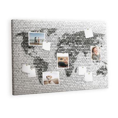 Decorative corkboard Grey wall with world