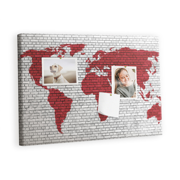 Decorative corkboard Grey wall with world