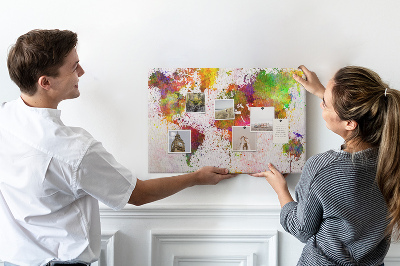 Decorative corkboard Watercolor world map