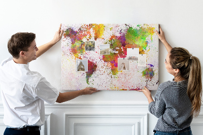 Decorative corkboard Watercolor world map