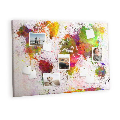 Decorative corkboard Watercolor world map