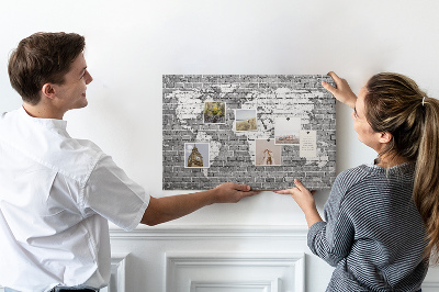 Decorative corkboard World map on brick