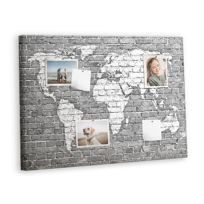 Decorative corkboard World map on brick