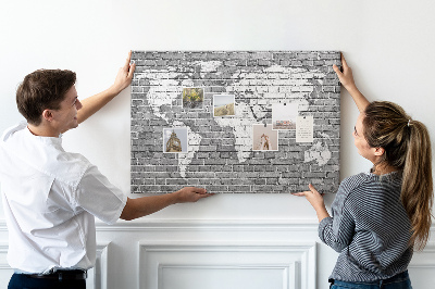 Decorative corkboard World map on brick