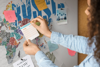 Cork board Text world map