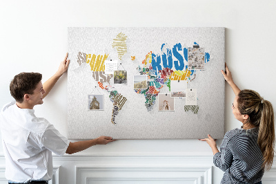 Cork board Text world map