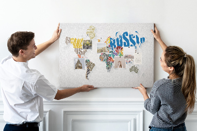 Cork board Text world map