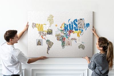 Cork board Text world map