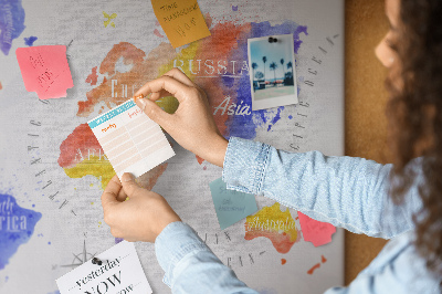 Cork board Watercolor world map