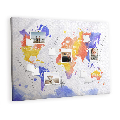 Cork board Watercolor world map