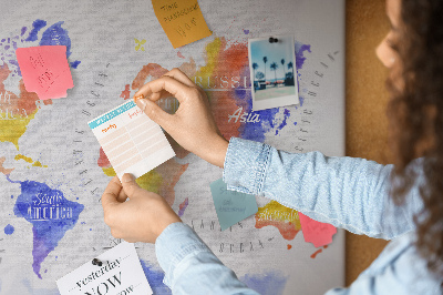 Cork board Watercolor world map