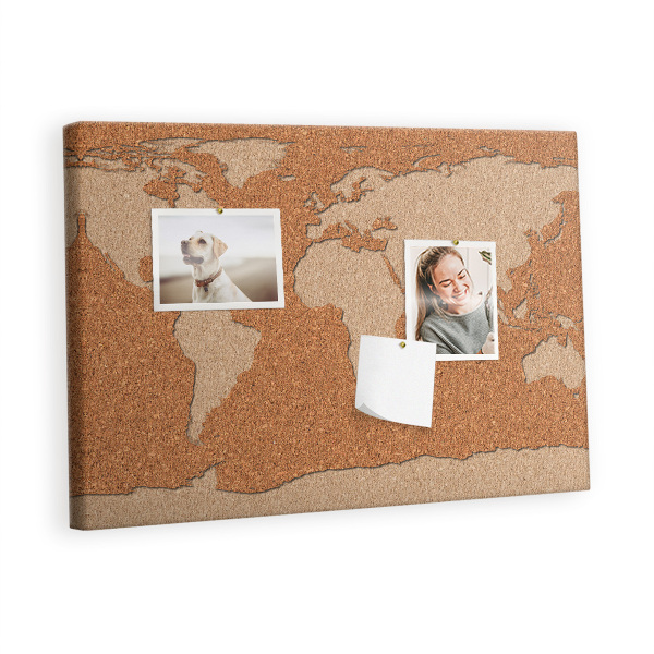 Memo cork board Wood world map