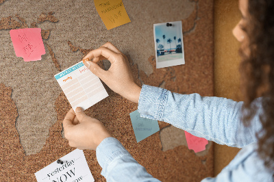 Memo cork board Wood world map