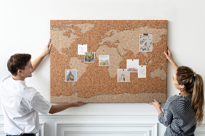 Memo cork board Wood world map
