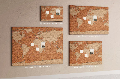 Memo cork board Wood world map