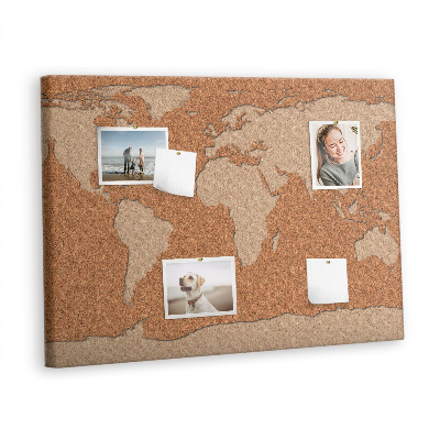 Memo cork board Wood world map