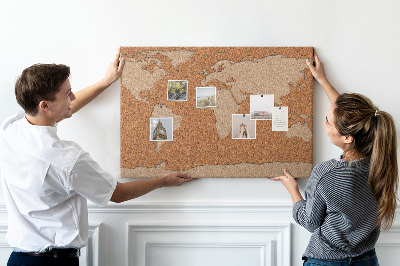 Memo cork board Wood world map