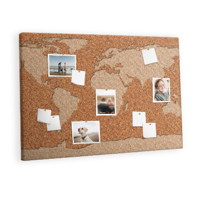 Memo cork board Wood world map