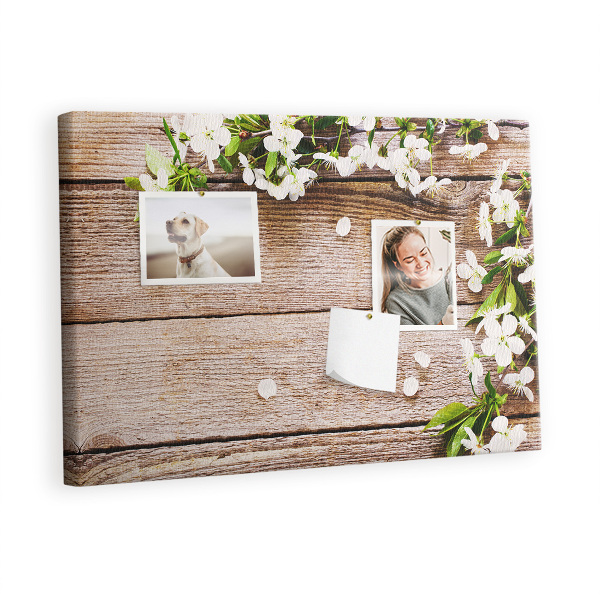 Memo cork board Flowers on wood