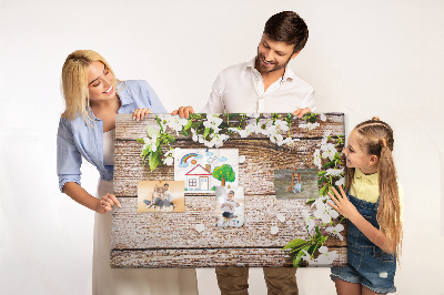 Memo cork board Flowers on wood