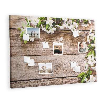 Memo cork board Flowers on wood