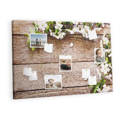 Memo cork board Flowers on wood