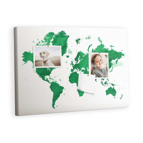 Memo cork board Green watercolor map