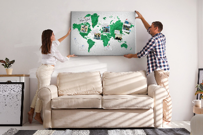 Memo cork board Green watercolor map