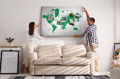 Memo cork board Green watercolor map