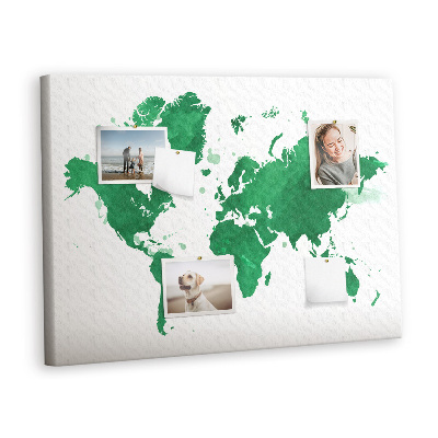 Memo cork board Green watercolor map