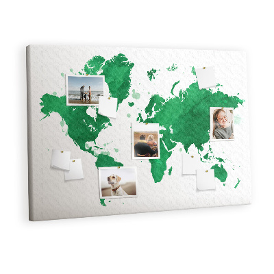 Memo cork board Green watercolor map