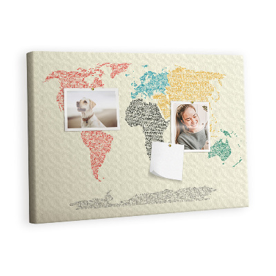 Memo cork board Letters world map