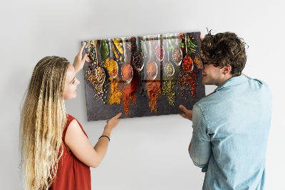 Magnetic kitchen board Spices on spoon