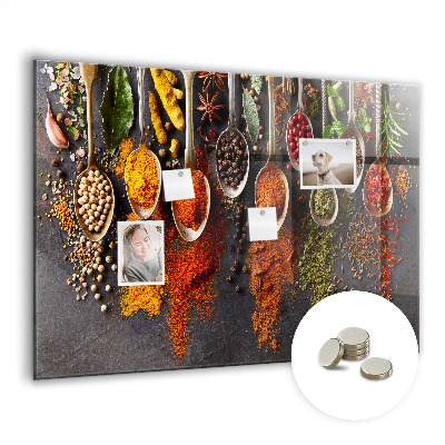Magnetic kitchen board Spices on spoon