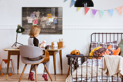 Magnetic photo board World map on wood