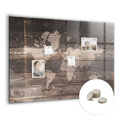 Magnetic photo board World map on wood