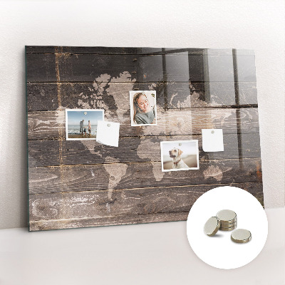 Magnetic photo board World map on wood