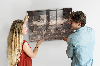 Magnetic photo board World map on wood