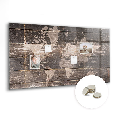 Magnetic photo board World map on wood