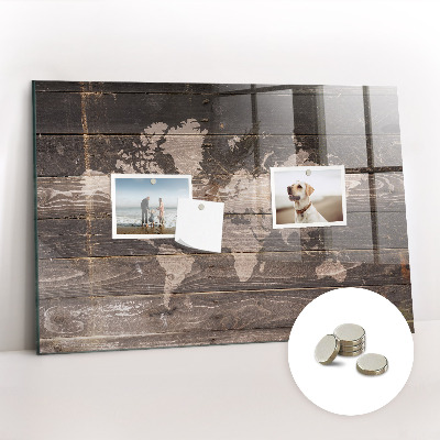 Magnetic photo board World map on wood