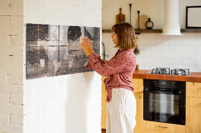 Magnetic photo board World map on wood