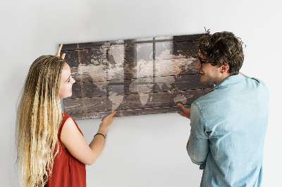 Magnetic photo board World map on wood