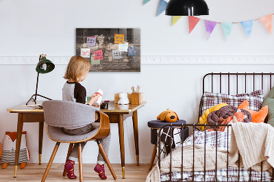 Magnetic photo board World map on wood