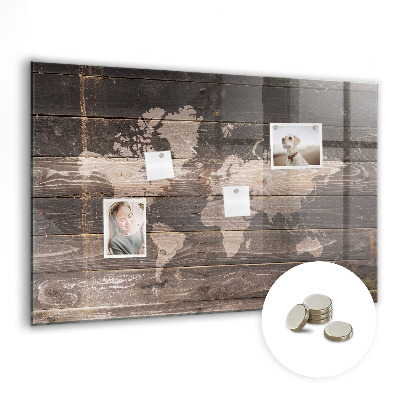 Magnetic photo board World map on wood