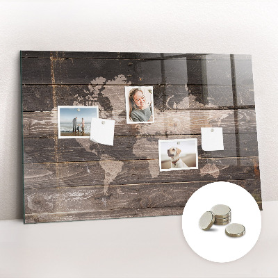 Magnetic photo board World map on wood